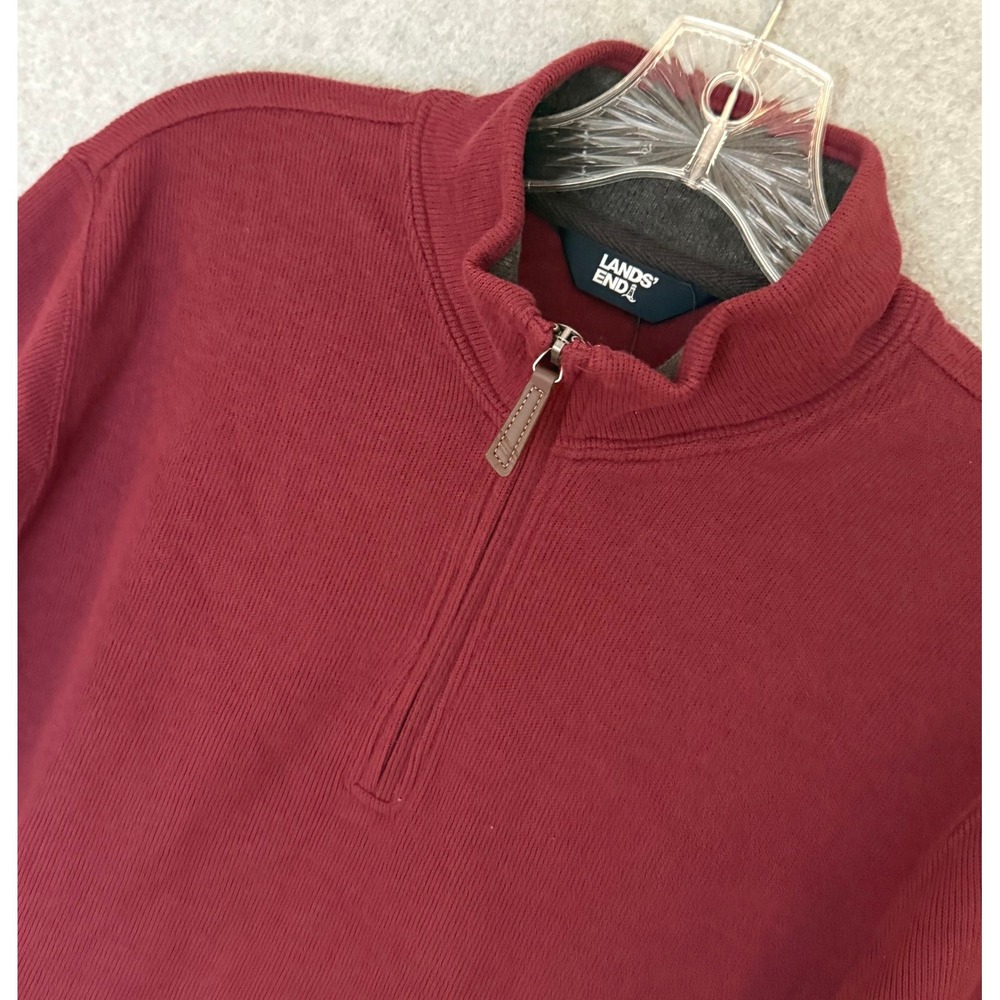 NEW! Lands End Quarter Zip Pullover Mens Small S Burgundy Ribbed Mock Neck NWT